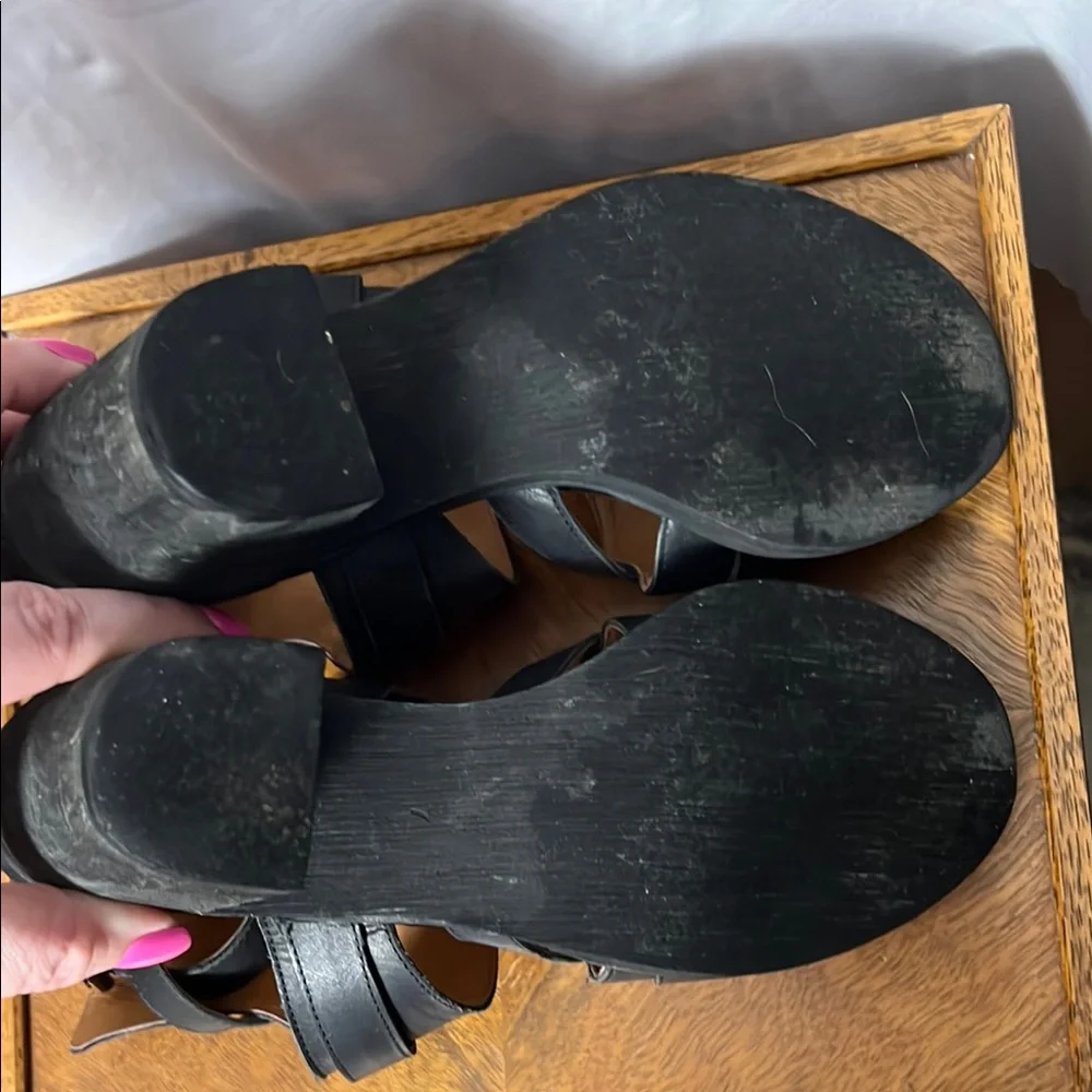 Free People x Jeffrey Campbell Black Leather Strappy Block Heels Size 7 - Picture 6 of 7